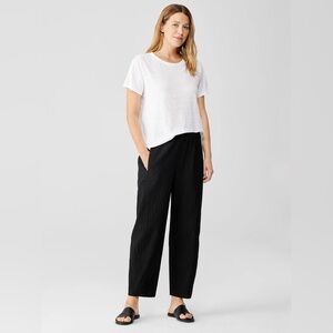 Eileen Fisher 100% Organic Cotton Black Gauze Like Crinkled Pants Size Medium